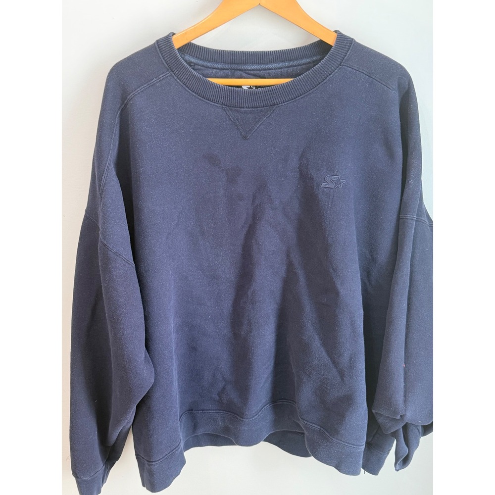 Vintage 90s Starter Heavyweight Crewneck Sweatshirt 3XL Navy Blue Embroidered